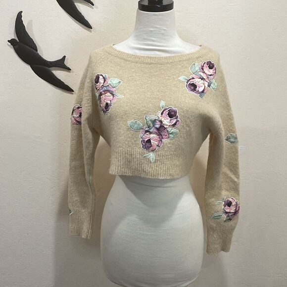 Vintage Snidel Japanese Streetwear Wool Blend Cropped Floral Applique Sweater - Picture 9 of 9
